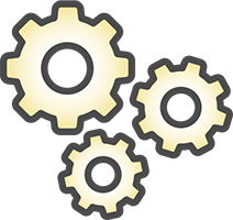 3 gray cogs icon with warm yellow gradient inside each one