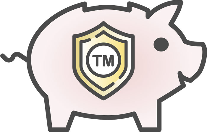 Piggy bank icon with Trademark inside
